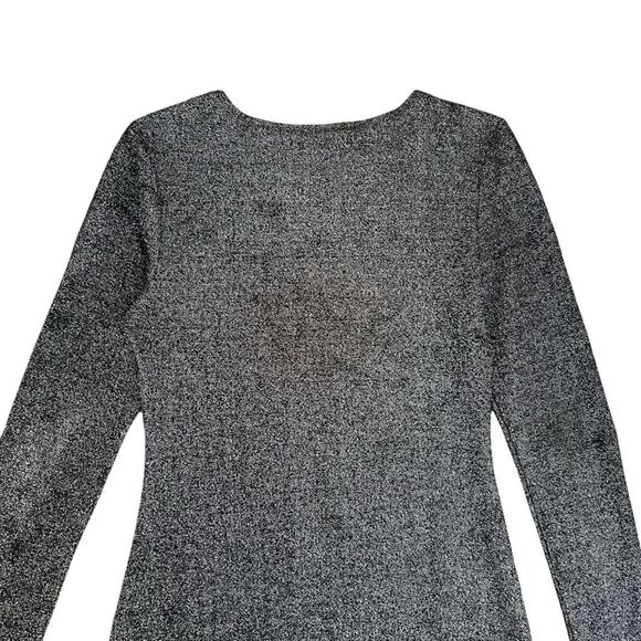 Reformation Women’s Riley Long Sleeve Metallic Silver Black Glitter Mini Dress M - Picture 9 of 16